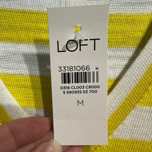 NWT Loft Size Medium Midi Dress 100% Cotton Yellow White Stripe Cottage Beach - Picture 4 of 7